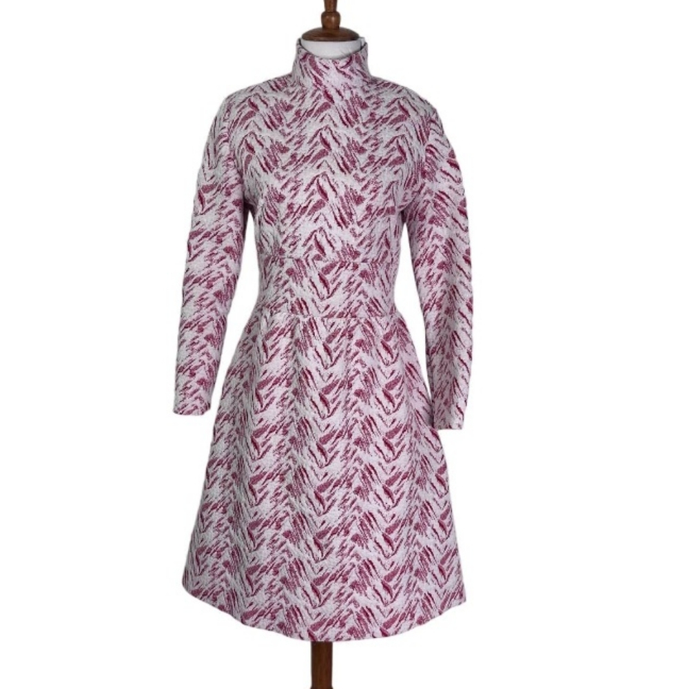 Vintage 1960's Mod Red & White Double Knit, Long Sleeve A-Line Dress,Size Medium